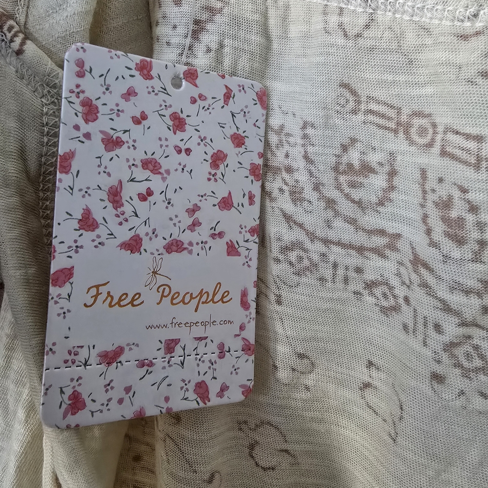 Free People Boom Boom Tunic Oversized Cream and Tan Boho Blouse NEW - Picture 9 of 15